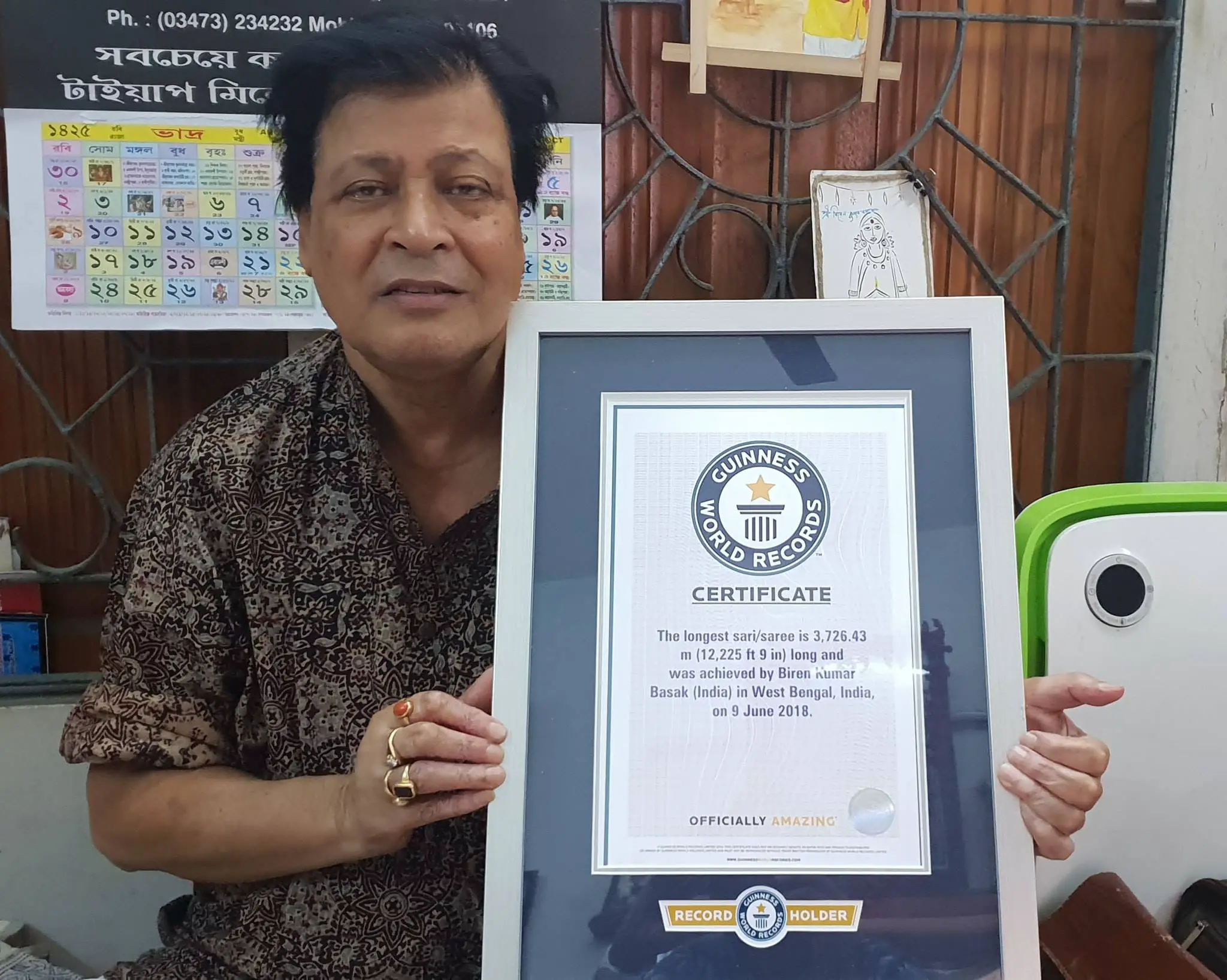 Biren holds Guinness World Records for longest saree